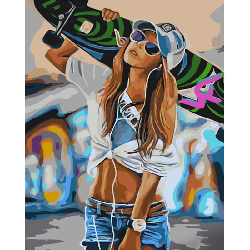 Картина по номерам Strateg Премиум Девушка со скейтом 40x50 см (GS1098)