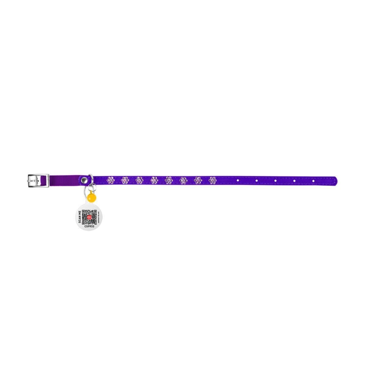 Ошейник для котов Waudog Glamour Цветок с резинкой/клеевыми стразами 9 мм/22-30 см Фиолетовый (32559 Col)