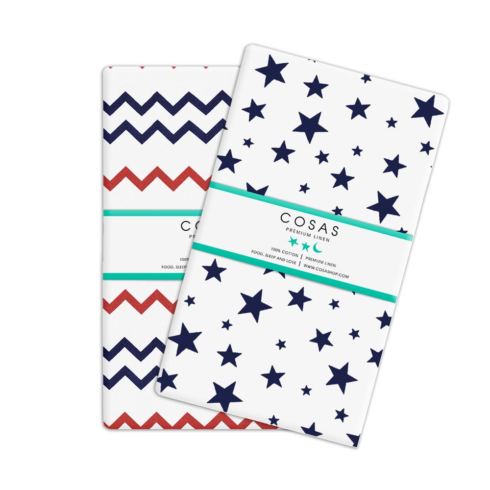 Набор детских простыней COSAS на резинке Zigzag blue red/Stars blue white (4822052023877)