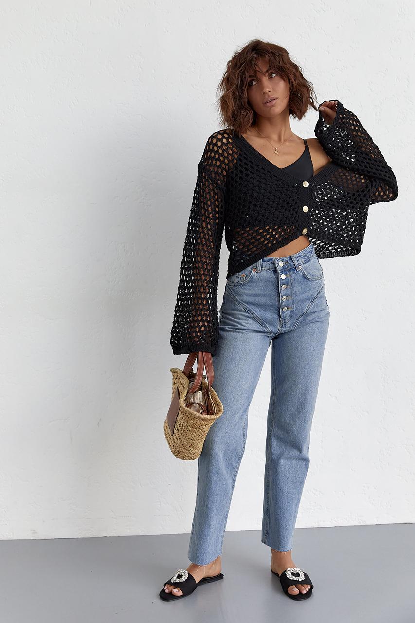 Кардиган укороченный на пуговицах L Черный (11092654) - фото 3 Кардиган укороченный на пуговицах L Черный (11092654) - фото 3