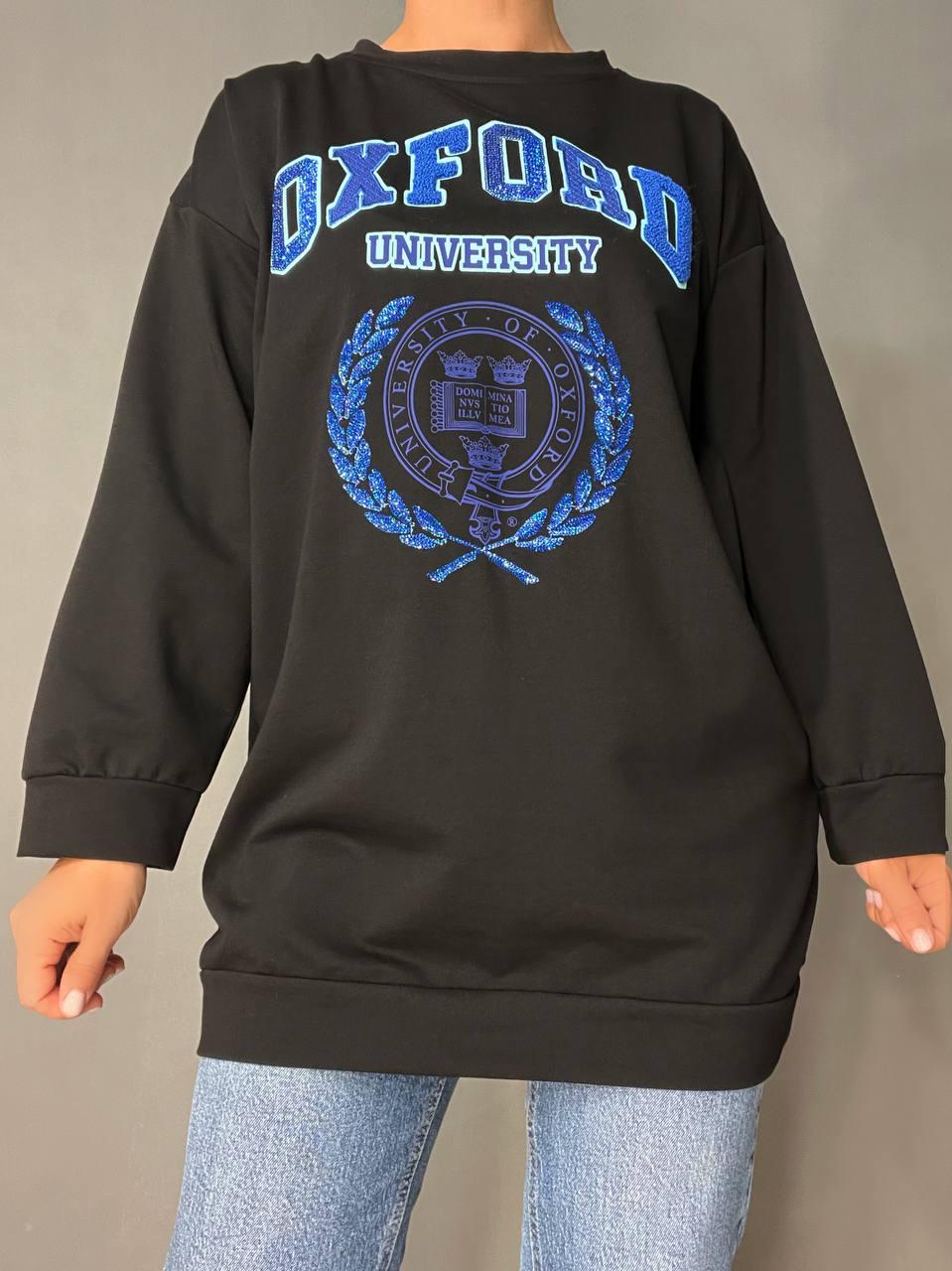 Свитшот женский LSK 6011 удлиненный туника вышивка спереди OXFORD пайетки OS Черный (1870) - фото 7