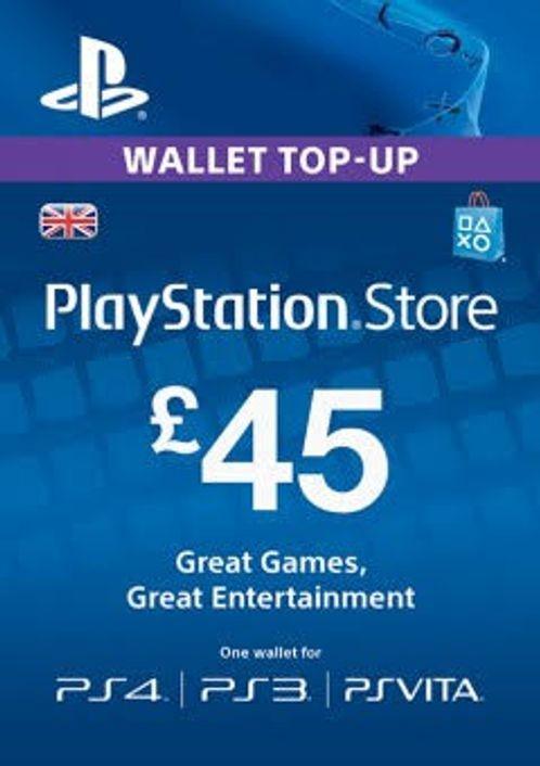 Цифровой код Сони PlayStation Network на пополнение бумажника счета аккаунта на 45£ GBP UK-регион