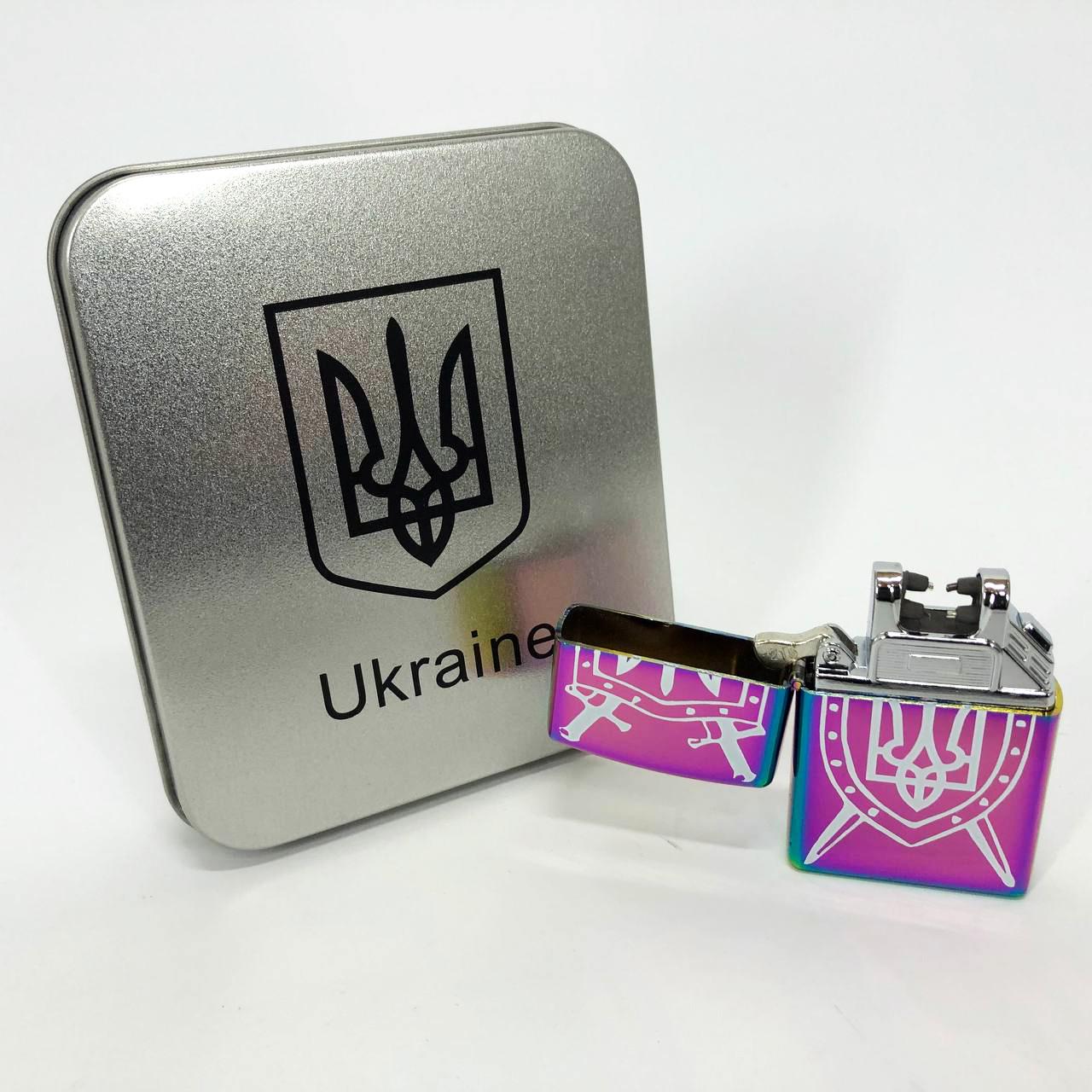 Зажигалка дуговая электроимпульсная USB Украина металлическая коробка Хамелеон (HL-446) - фото 13
