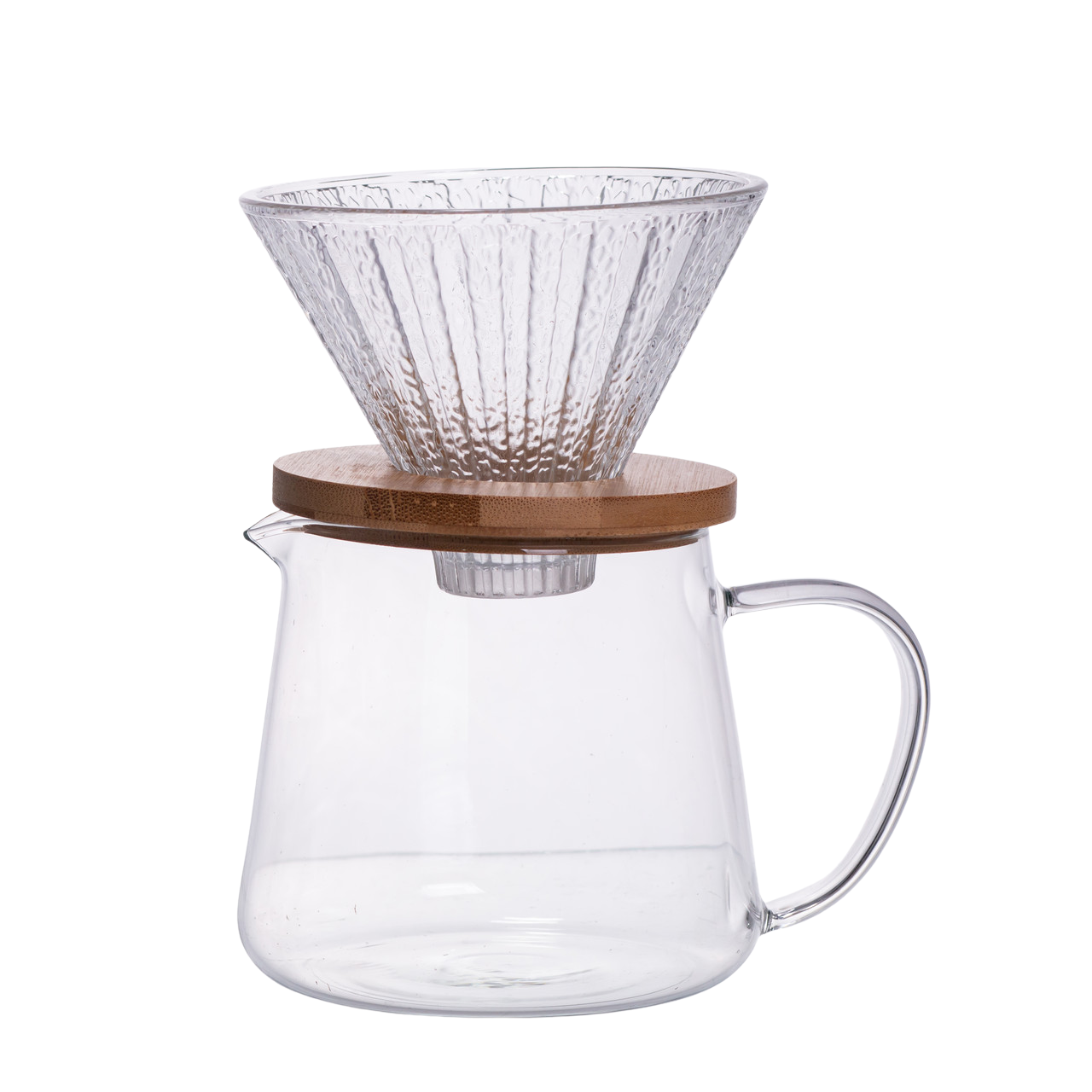 Набор для кофе стеклянный заварник и пуровер с бамбуковой крышкой 600 мл Прозрачный (64486-28)