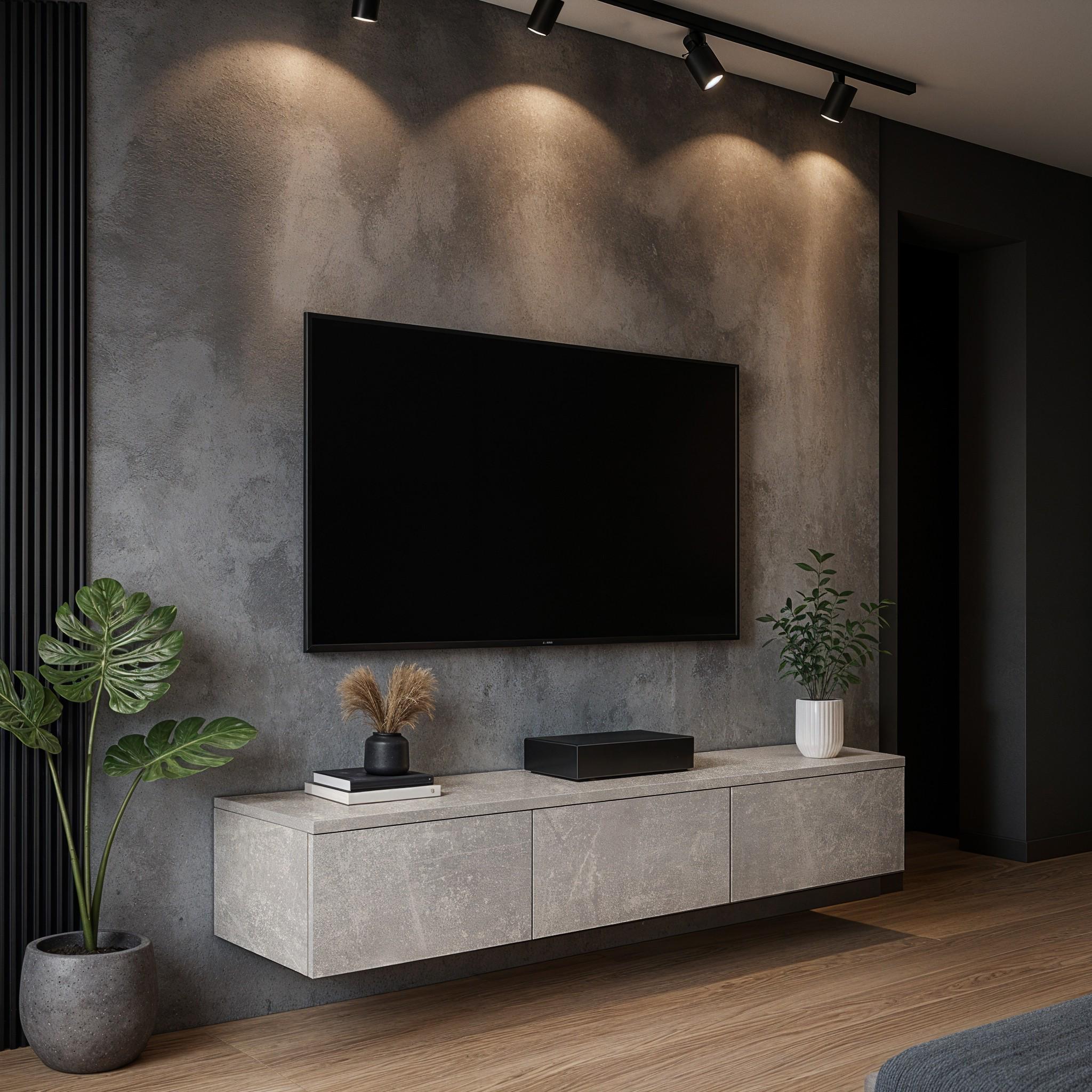 Тумба під телевізор підвісна Тріо 1476x276x280 мм Бетон