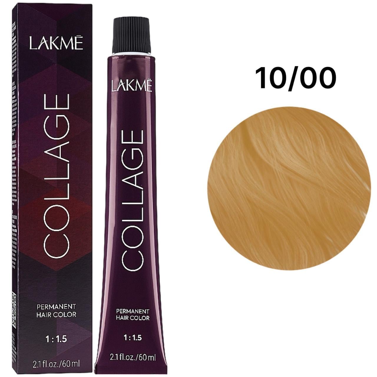 Краска для волос стойкая Lakme Collage Creme Hair Color 10/00 Платиновый блондин натуральный 60 мл
