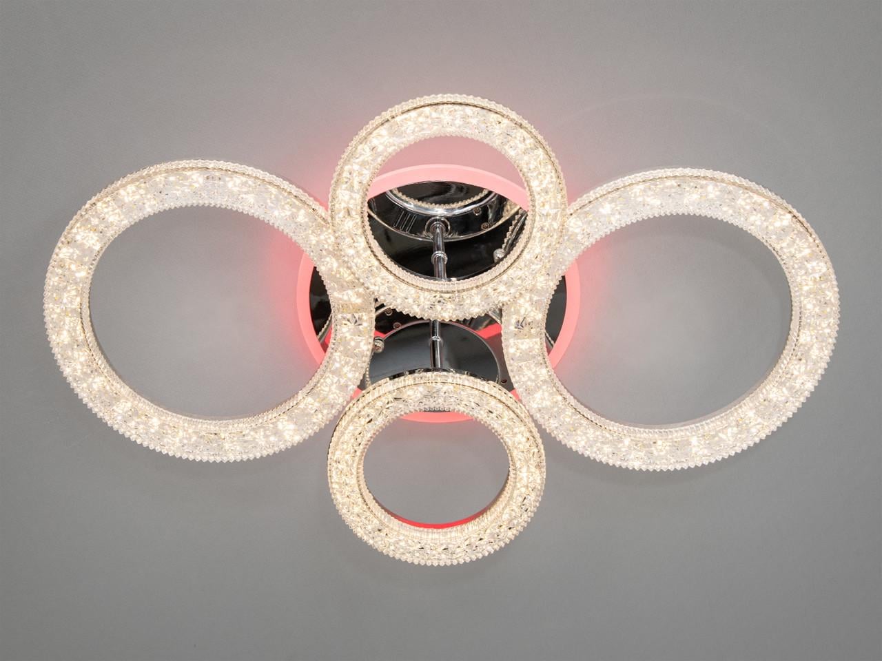 Люстра светодиодная в спальню с пультом 2203-2+2HR-LS 75W на 11 м2 Хром (2500792745)