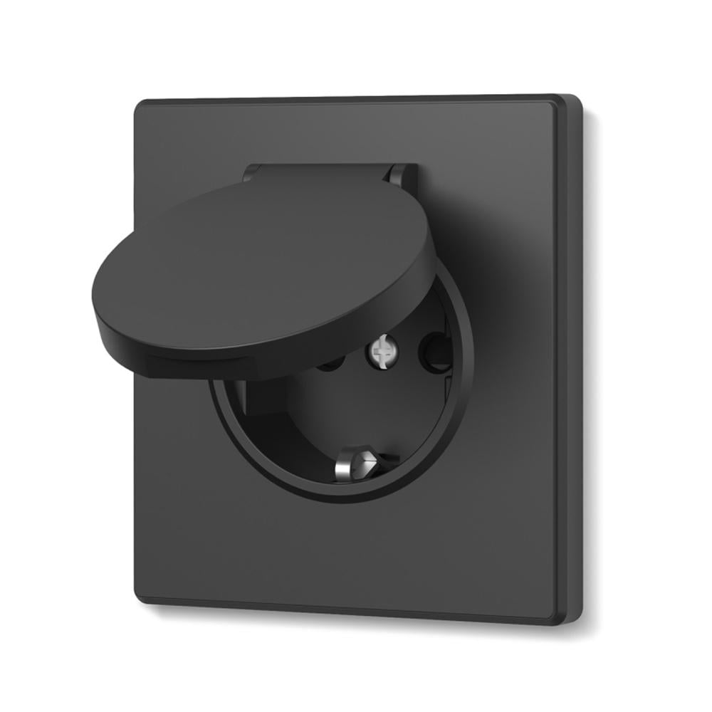 Розетка одинарная Video Nota с заземлением и крышкой со шторками Угольно-черный (31588035)