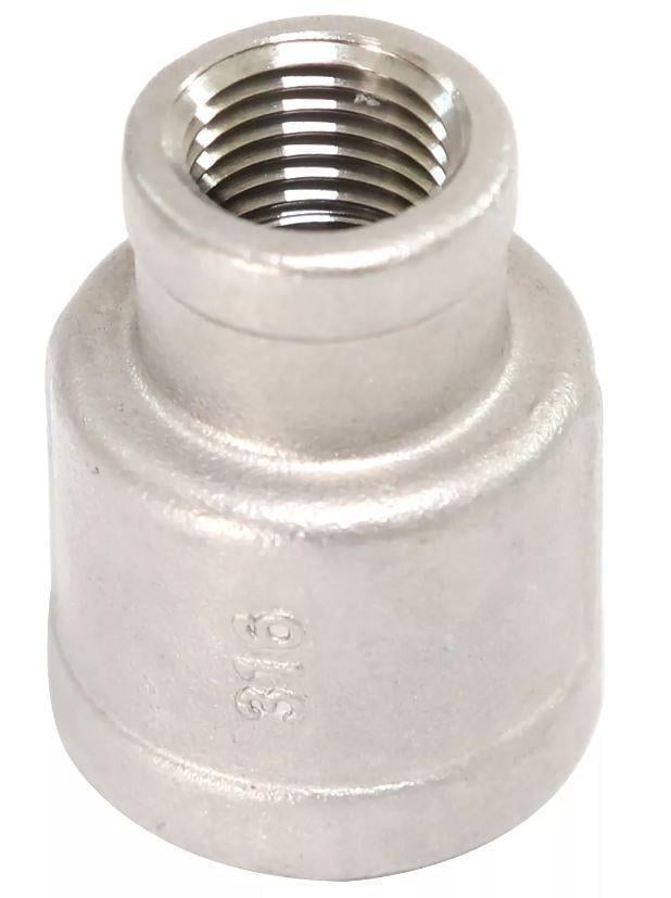 Муфта соединительная редукционная внутренняя резьба BSP 1/2" х BSP 3/8" нержавеющая сталь AISI316 (27615409)