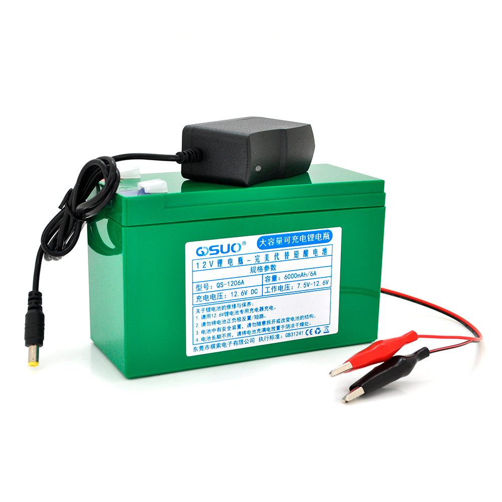 Аккумулятор литиевый QiSuo 12V 6A Li-ion 18650 с крокодилами 12,6V 1A 150х64,5х97,7 мм (YUT_V11986)