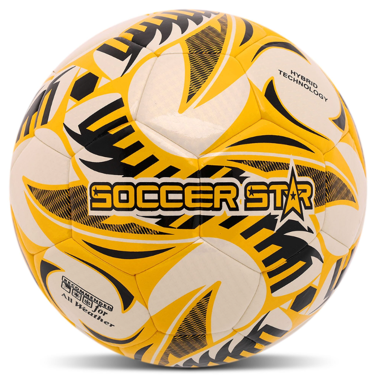 Мяч футбольный HYBRID SOCCER STAR TO-TOWN PU ламинированная гибридная сшивка №5 (FB-4508_Белый-желтый)