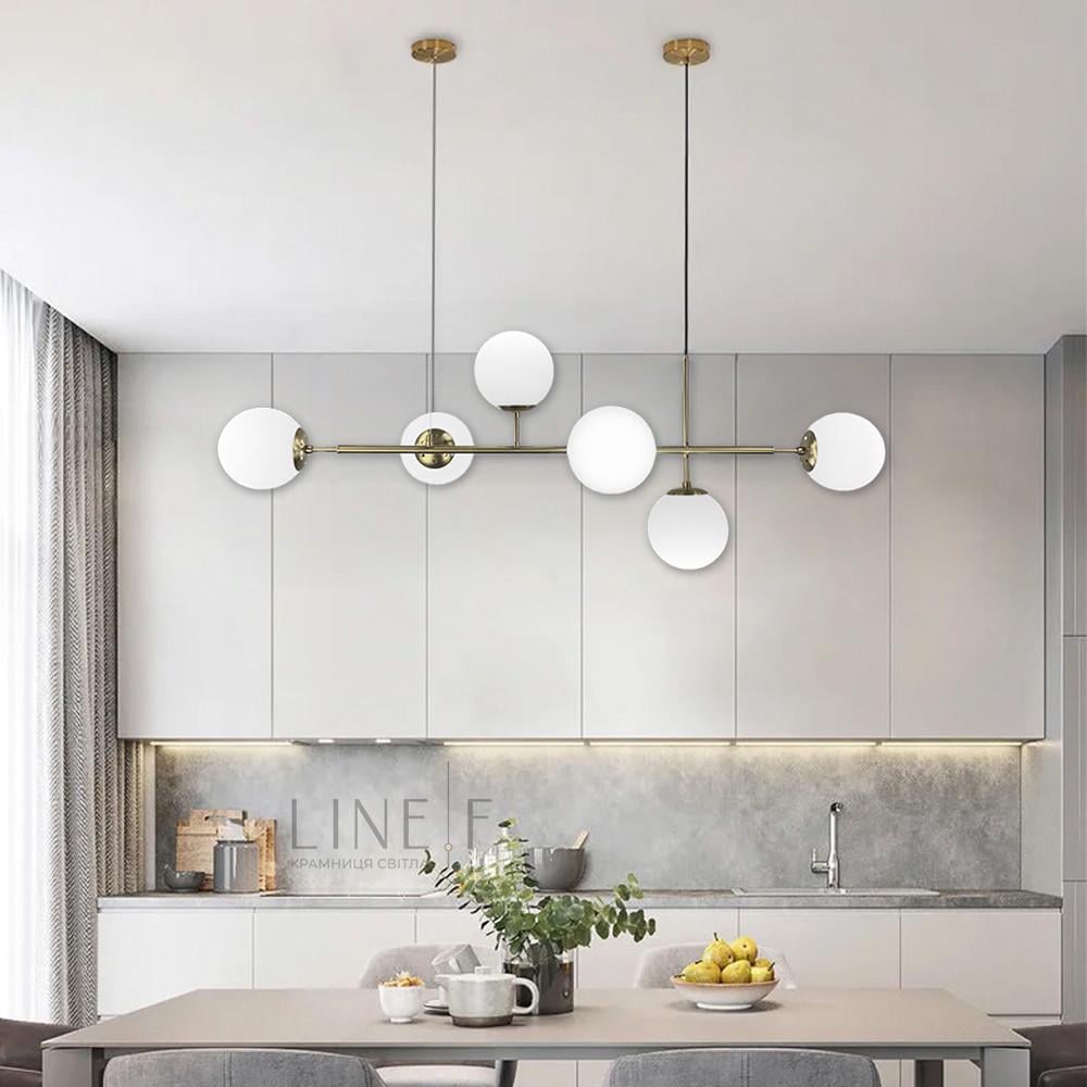 Люстра видовжена латунна на 6 плафонів кріплення в двух точках тип А (SGJ 7/6A AB+WT) - фото 5