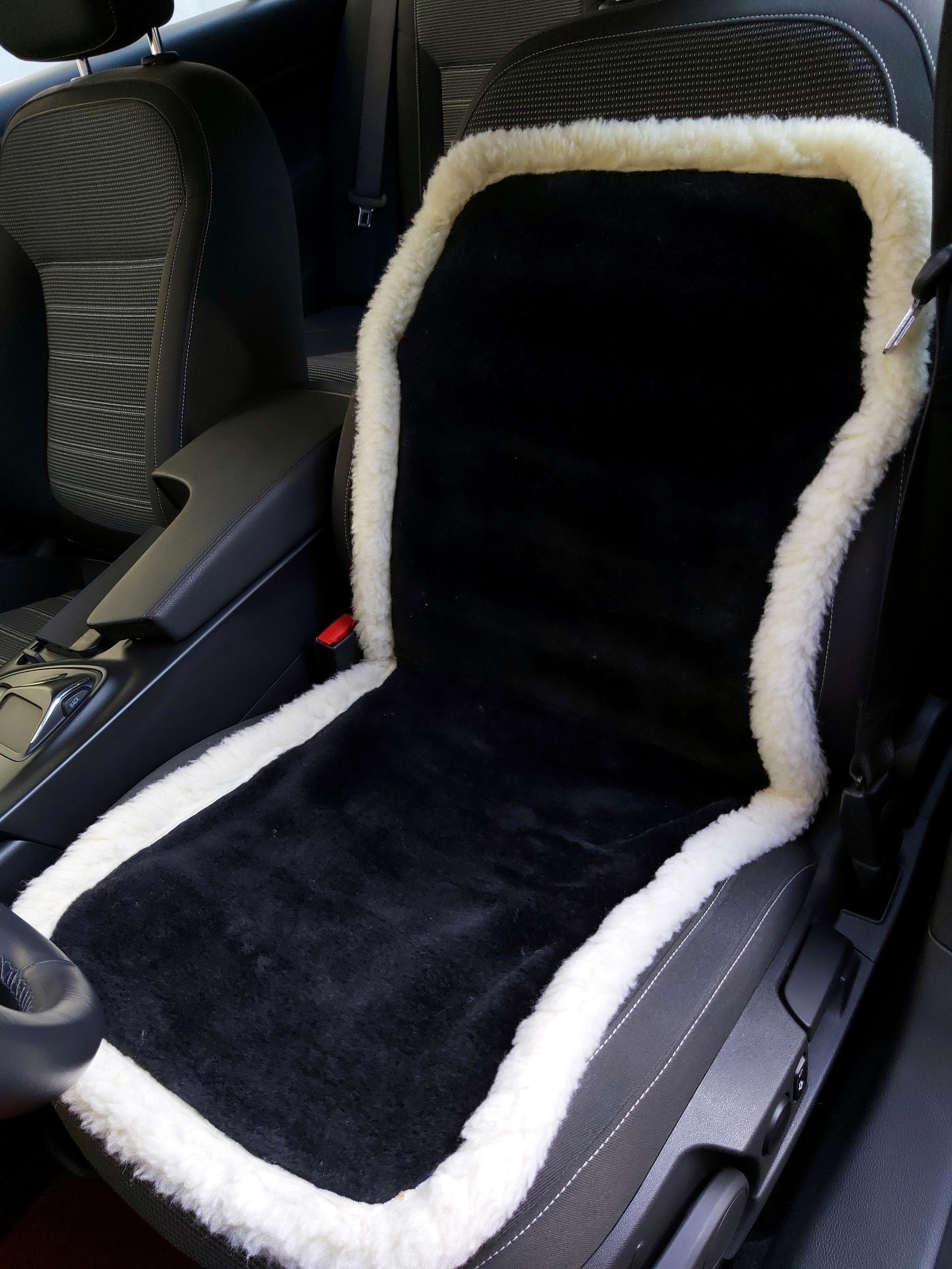 Накидка на сиденье автомобиля из овчины Sheepskin эко-шерсть с окантовкой 1 шт. Черный (280)