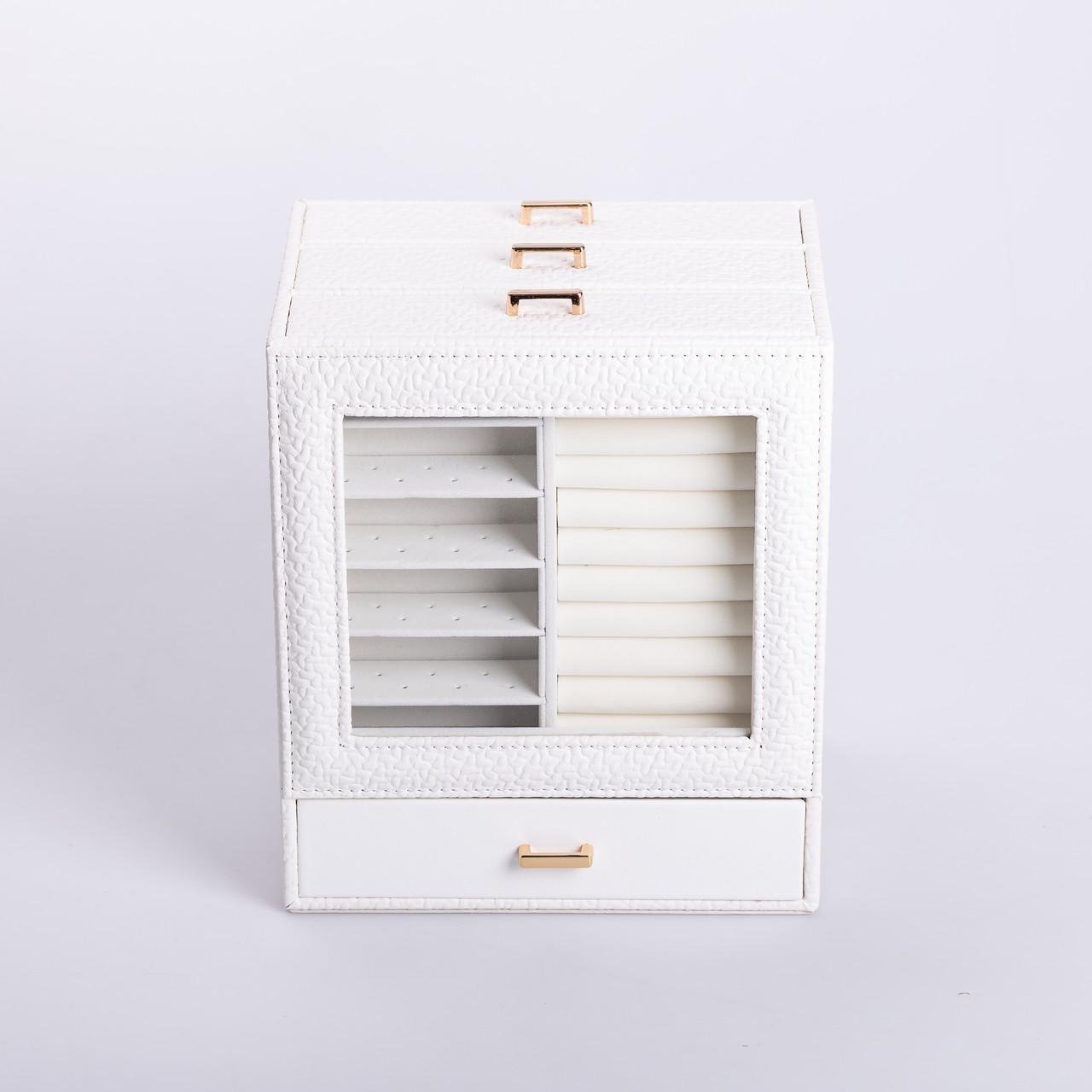 Шкатулка для украшений из эко кожи 3 яруса Белый (27968397)