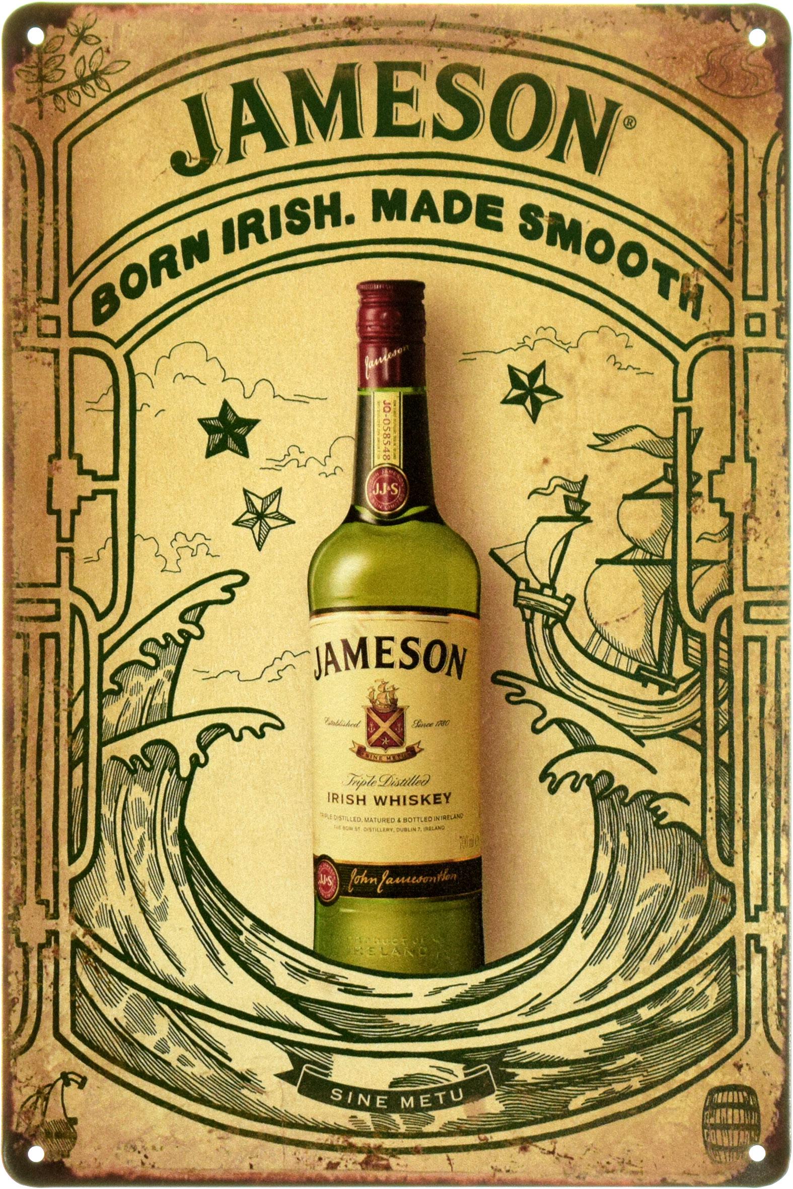 Табличка металлическая "Jameson Born Irish Made Smooth" 20x30 см (ms-104029) - фото 1 Табличка металлическая "Jameson Born Irish Made Smooth" 20x30 см (ms-104029) - фото 1