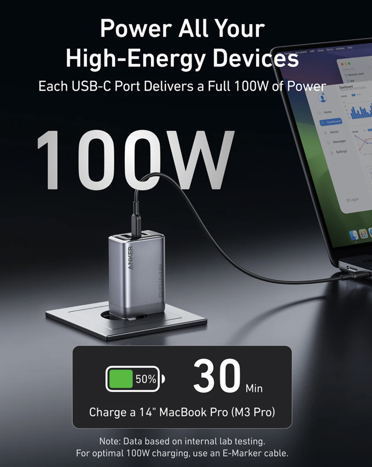 Мережевий зарядний пристрій Anker GaNPrime 100W Silver (A2688341) - фото 3 Мережевий зарядний пристрій Anker GaNPrime 100W Silver (A2688341) - фото 3