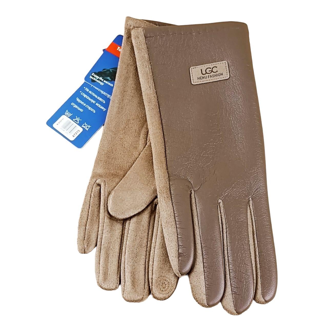 Перчатки женские UGC Дизайн 1 сенсорные экокожа/спандекс Кофе с молоком (47315)