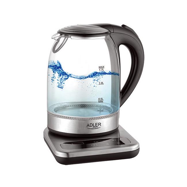 Чайник электрический Adler AD-1293 стеклянный с терморегулятором 1,7 л Silver (115432)
