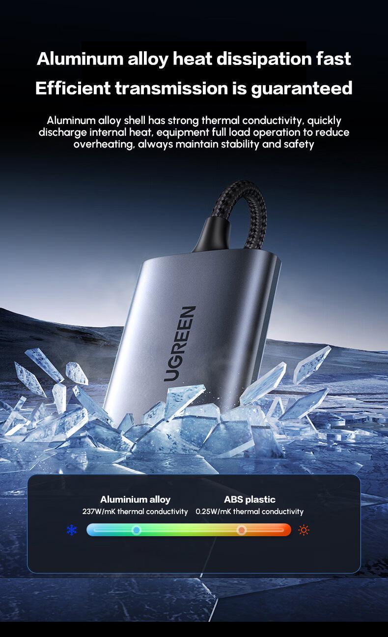 Кардрідер UGREEN USB-C 15см USB-C/5 Гбіт/с Читання SD/TF одночасно карт до 2 ТБ алюмінієвий Нейлоновий Сірий (80888) - фото 6