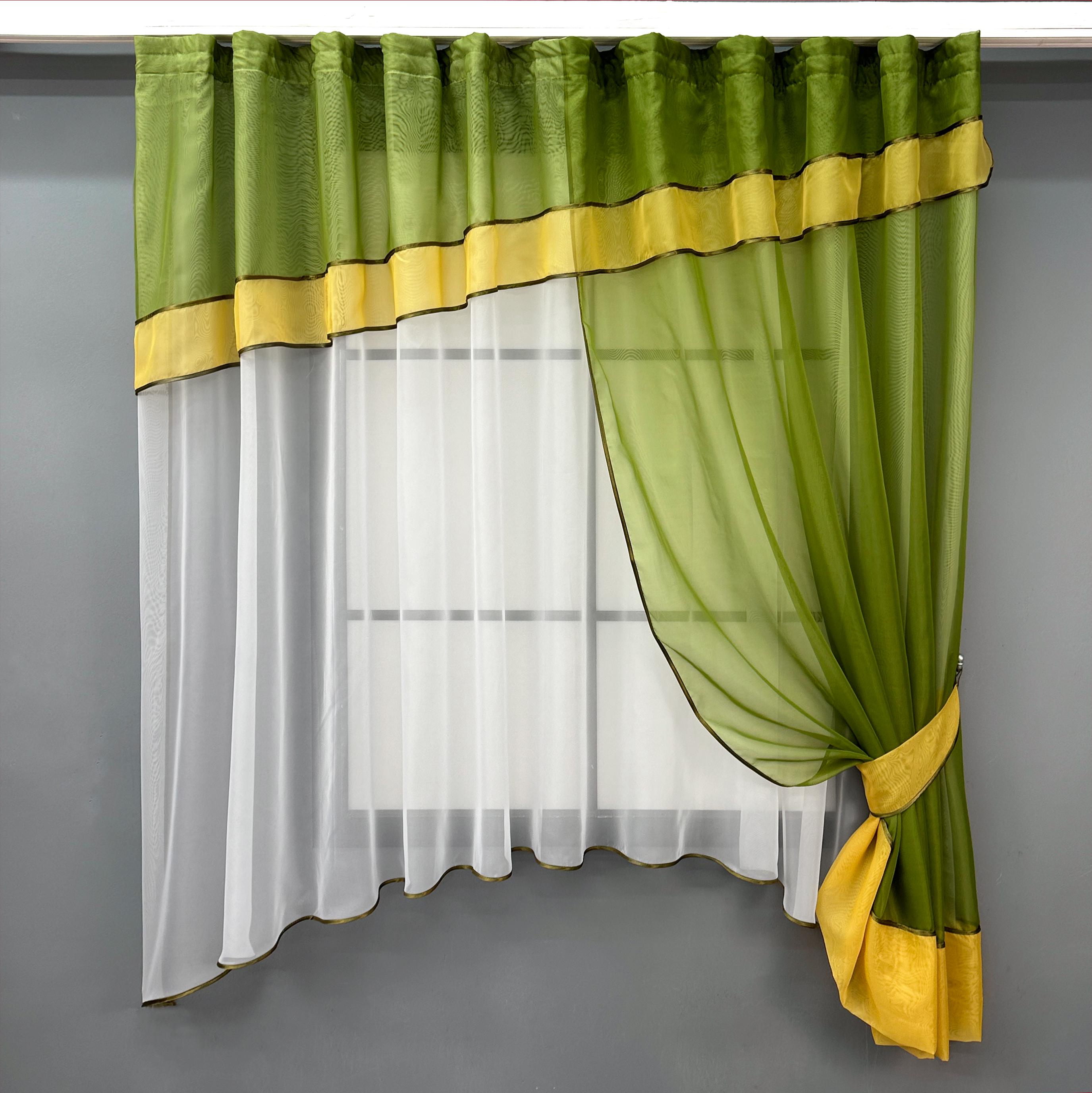 Фіранка кухонна VR-Textil № 018к штора та тюль з ламбрекеном 270х170 см Оливковий/Золотистий/Білий (50-662) - фото 1