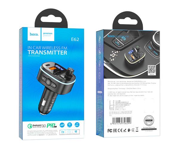 Модулятор FM автомобільний Hoco E62 QC3.0 18W PD20W Led Black - фото 4