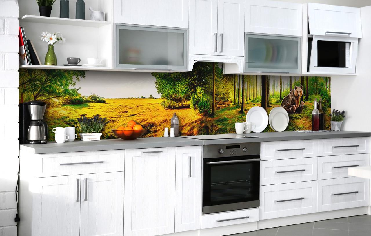 Кухонный фартук Мишки в лесу виниловый самоклеющийся 60х250 см