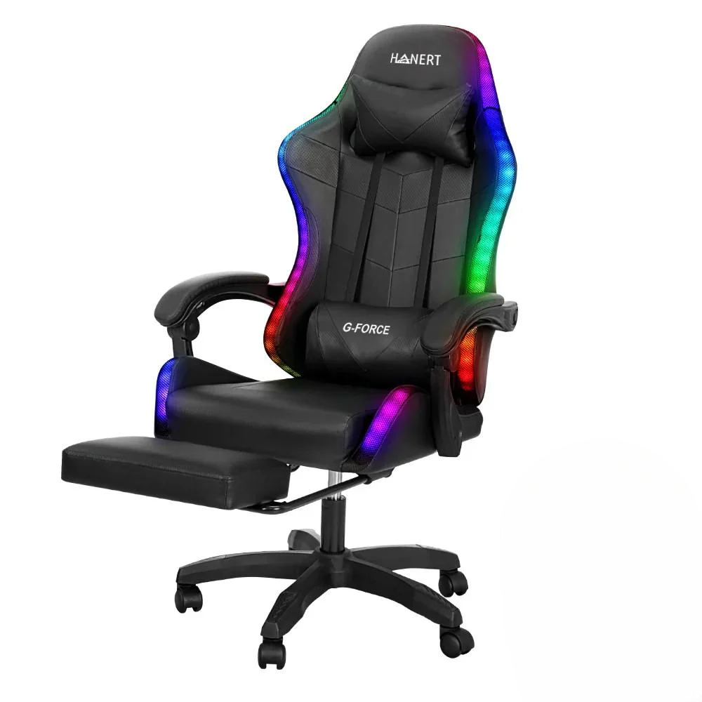 Геймерское кресло Hanert G-Force с подсветкой RGB/пультом/подножкой/подушками и наклоном спинки до 135° Black (36322967)