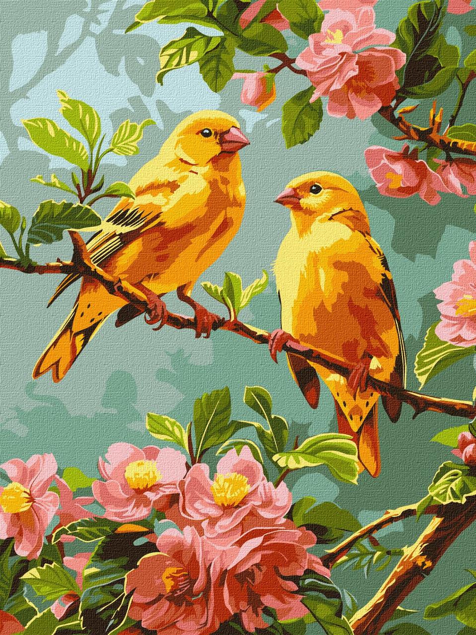 Картина за номерами Ideyka KHO6655 Весняні канарки 30х40 см (2679549427)