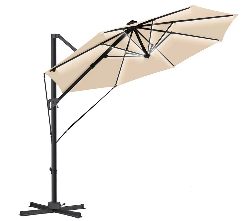 Зонтик садовый KESSER LED подсветка 258x330 см Бежевый (4260729116185)