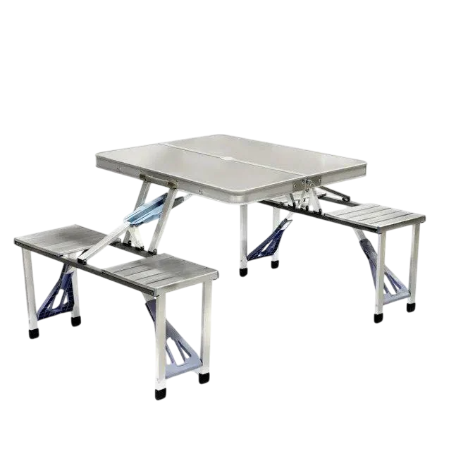 Стол-чемодан складной Aluminum Table туристический алюминиевый для пикника со стульями Серебряный