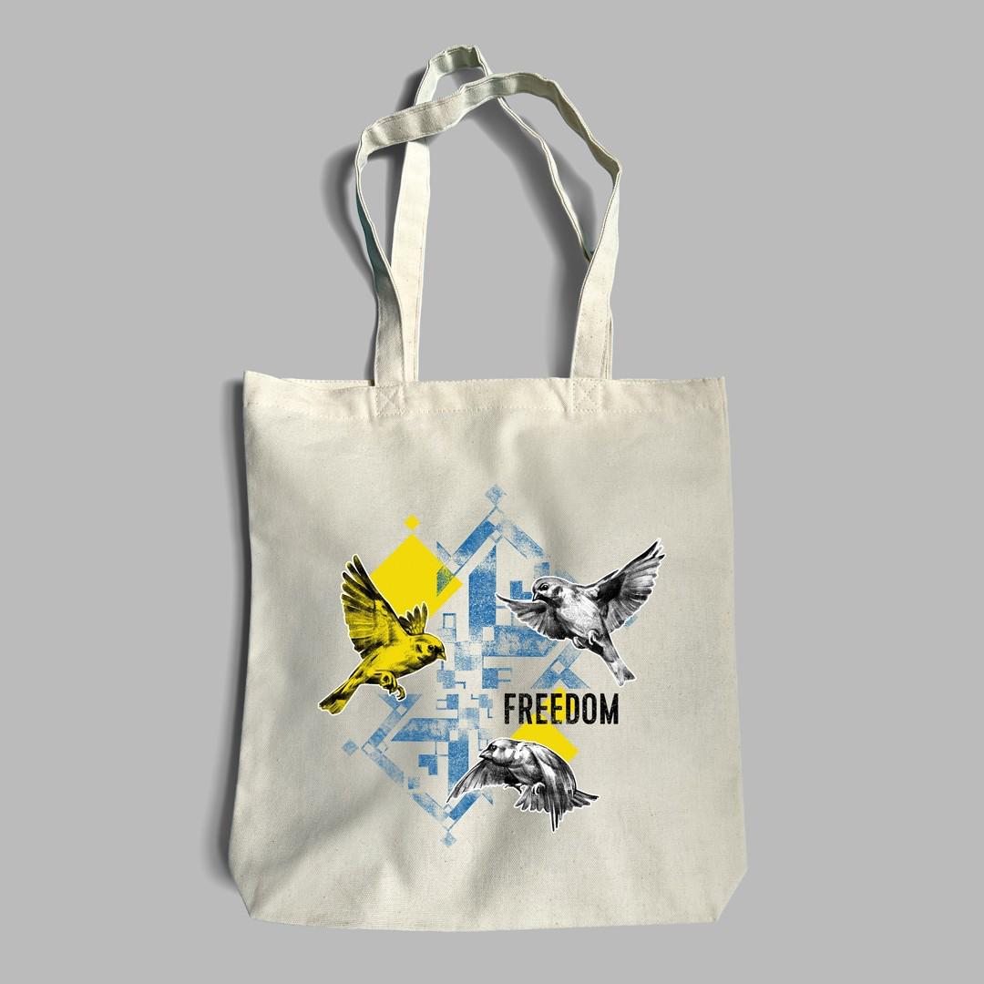 Эко-сумка UFree Shop с патриотическим орнаментом "FREEDOM" Бежевый  (EB-0048-1)
