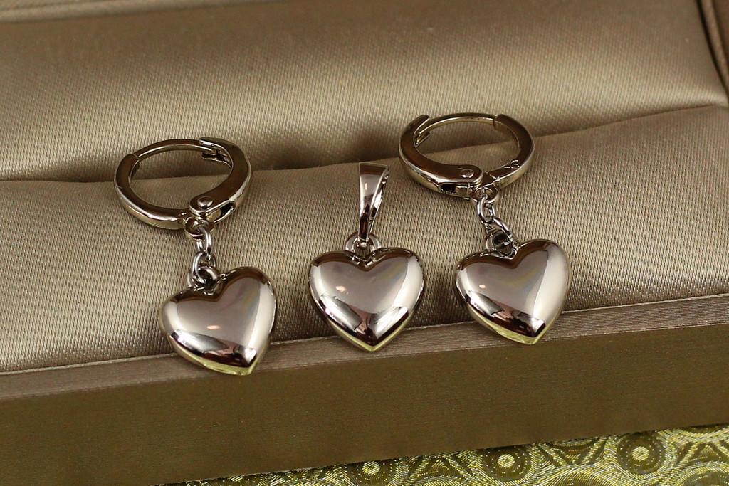 Набір Xuping Jewelry Сережки підвіски та кулон Чисте серце 2,6 см Сріблястий