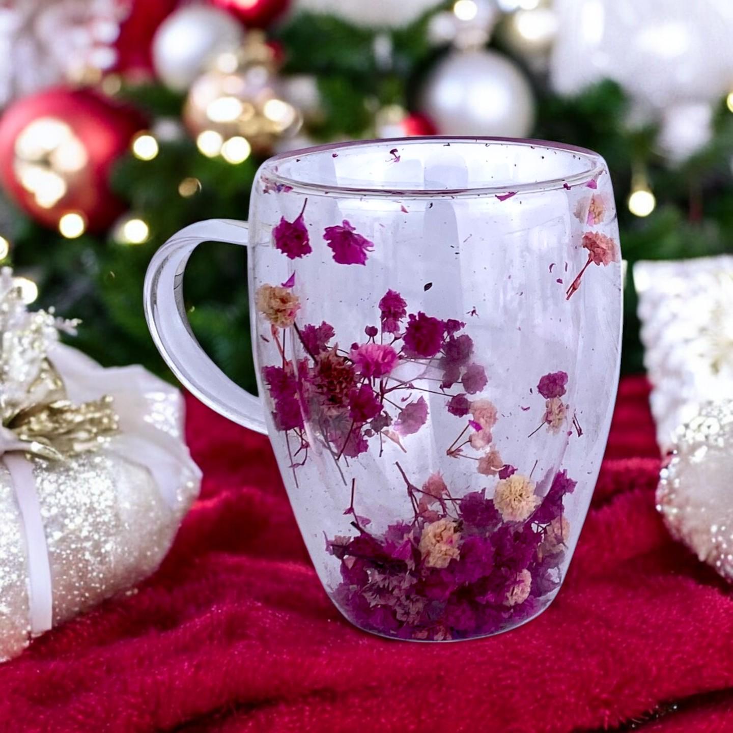 Чашка с двойным дном с сухоцветами розовыми 350 мл Прозрачный (4104) - фото 2