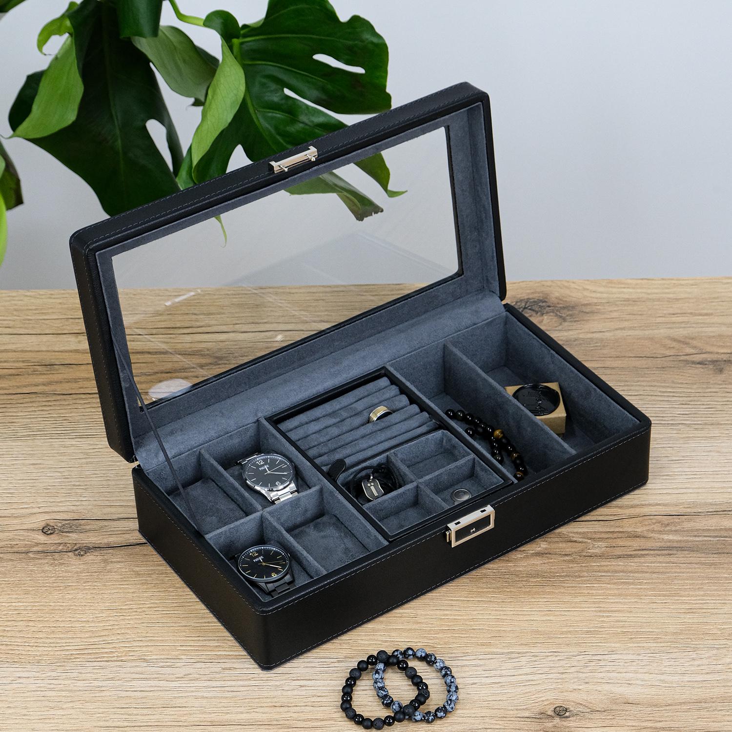 Шкатулка для часов Гранд Презент 4 слотов экокожа 36х19х9 см Черный (JZ-023)