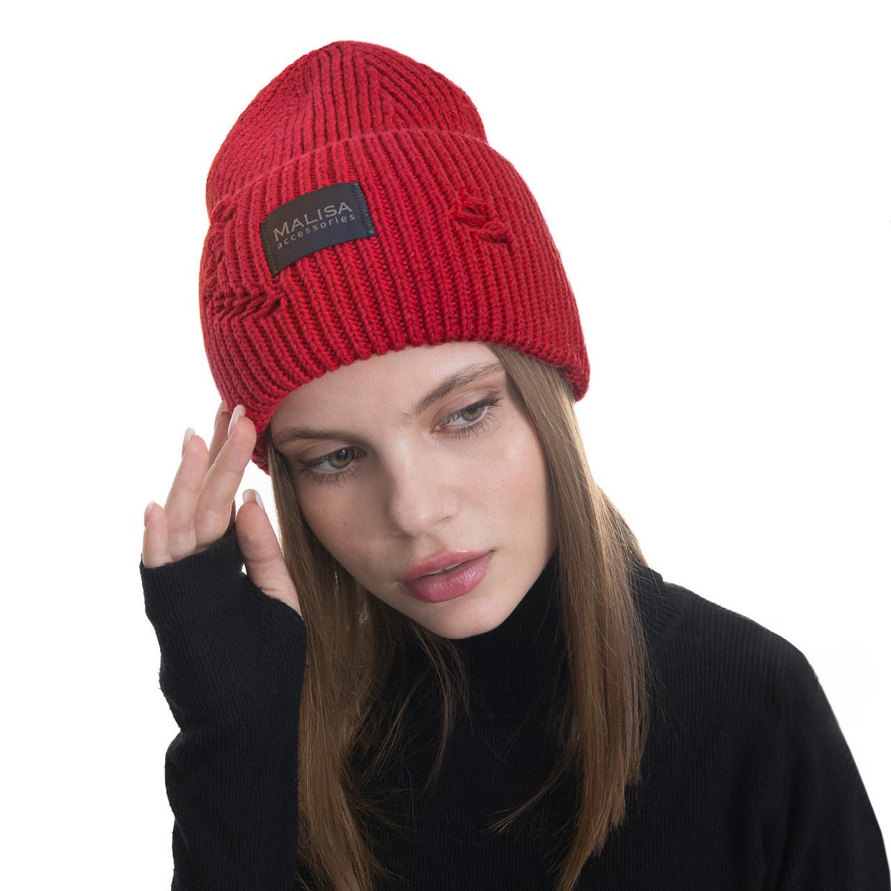 Шапка женская Malisa БРУНО без подкладки рваная с эмблемой на отвороте one size Кармин (255339) - фото 1 Шапка женская Malisa БРУНО без подкладки рваная с эмблемой на отвороте one size Кармин (255339) - фото 1
