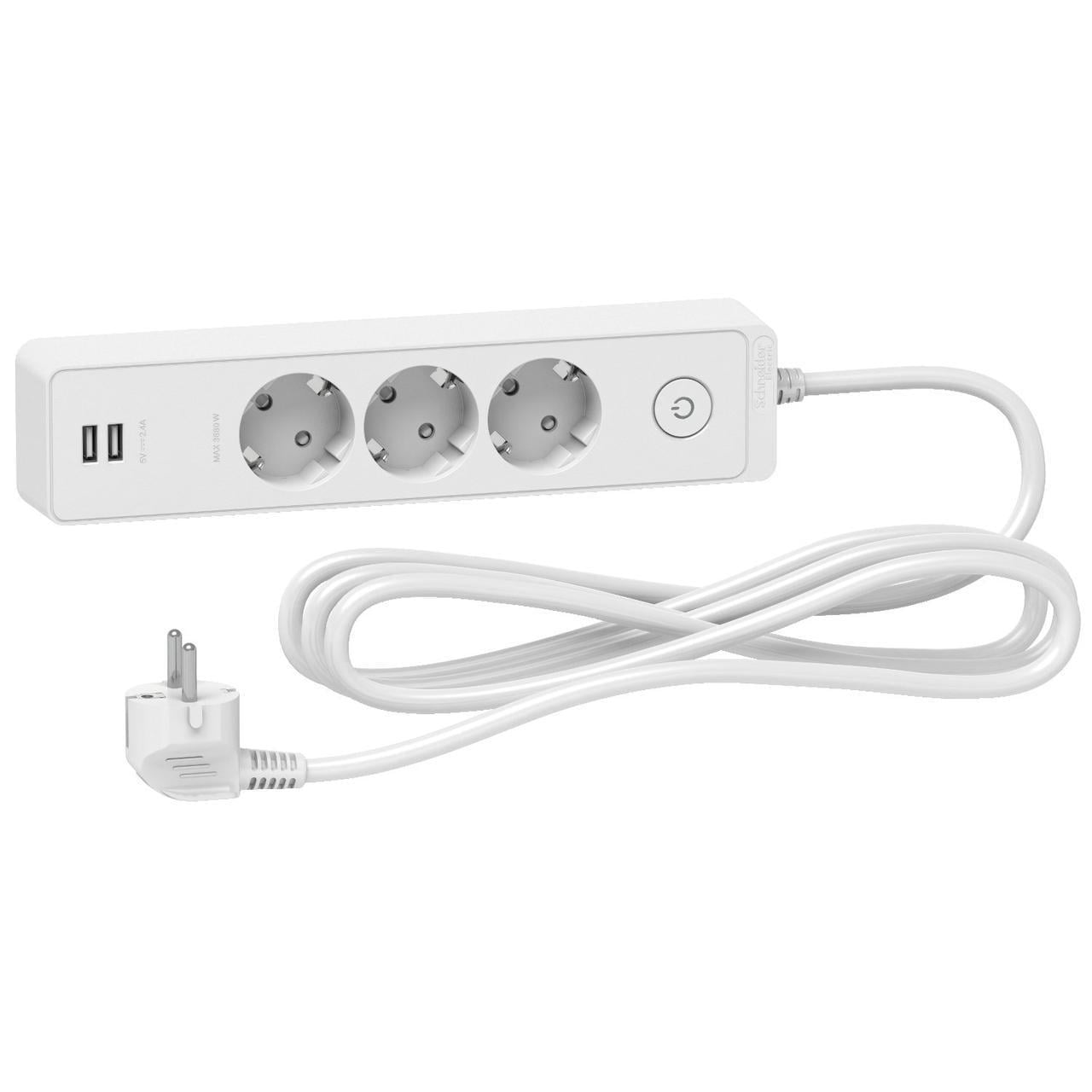 Удлинитель Schneider Electric 3 розеток с заземлением и 2хUSB 3 м Белый