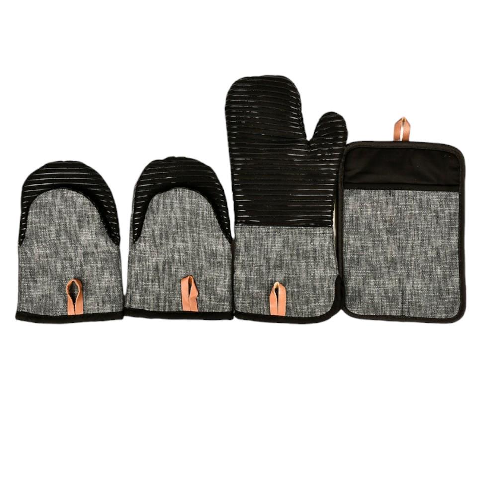 Прихватки з рукавичками Stenson R97411 4 шт. 36,5х23,5 см Чорний з сірим (26815816)