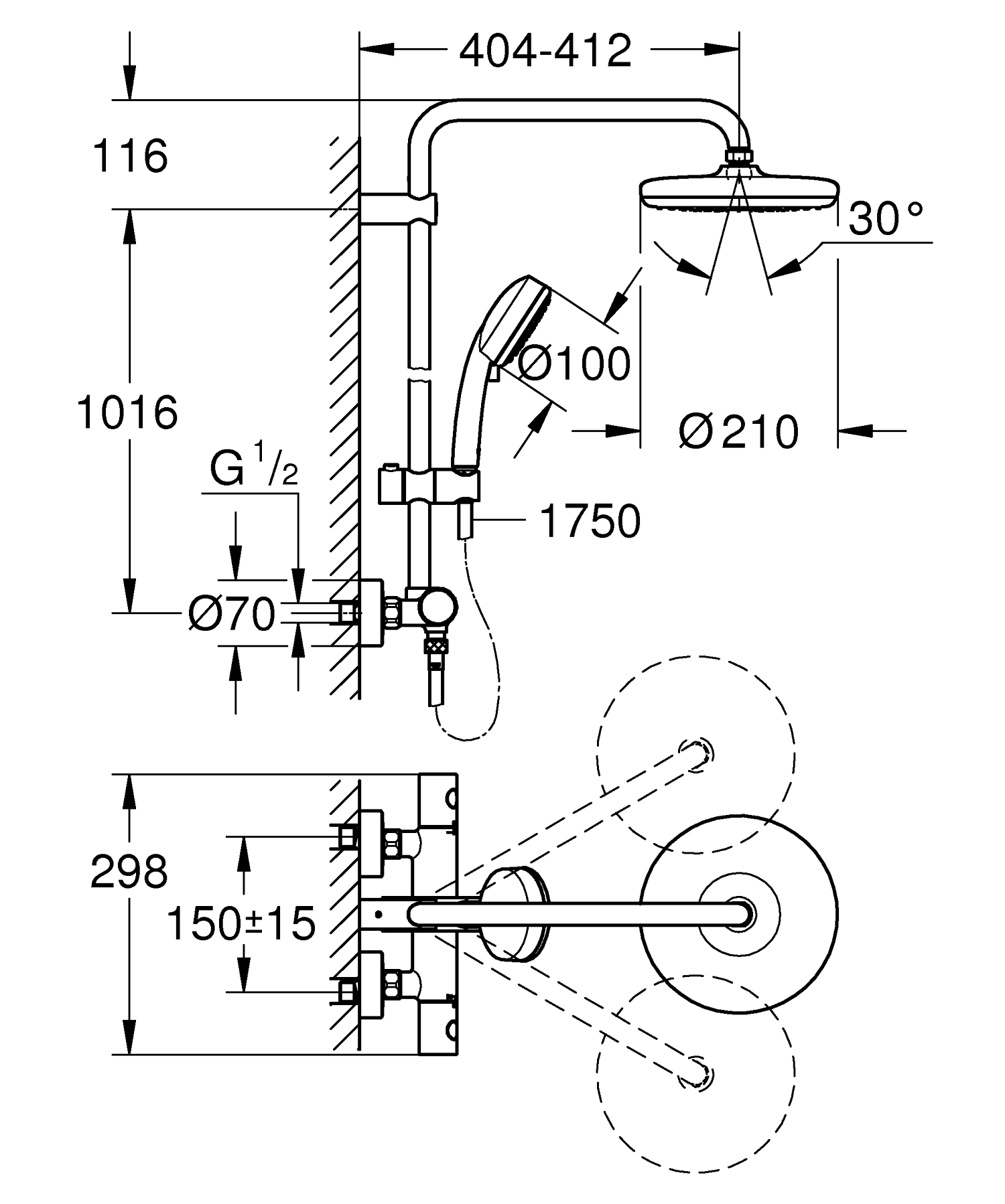 Душевая система Grohe New Tempesta Cosmopolitan System с термостатом для душа (27922001) - фото 2