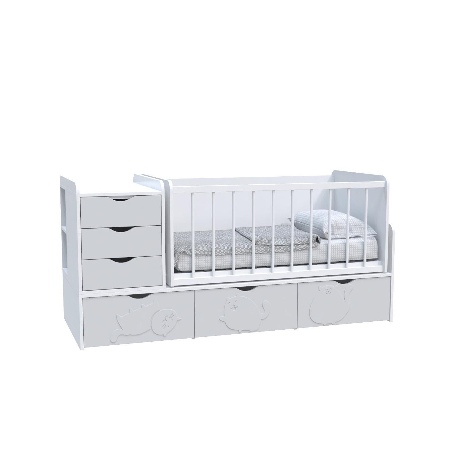 Детская кроватка трансформер Artinhead Binky ДС504А (3 в 1) из ЛДСП и МДФ 1732x950x732 Аляска/Пепельный софттач