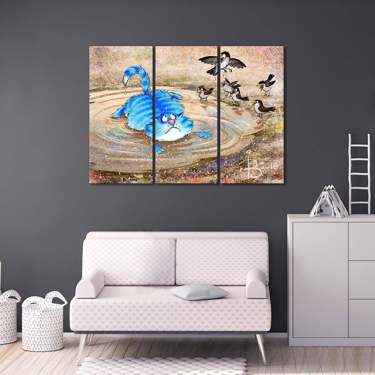Модульная картина Шлепнулся в лужу 3 модуля общий размер 70x105 см (_rinaz_20162225002)