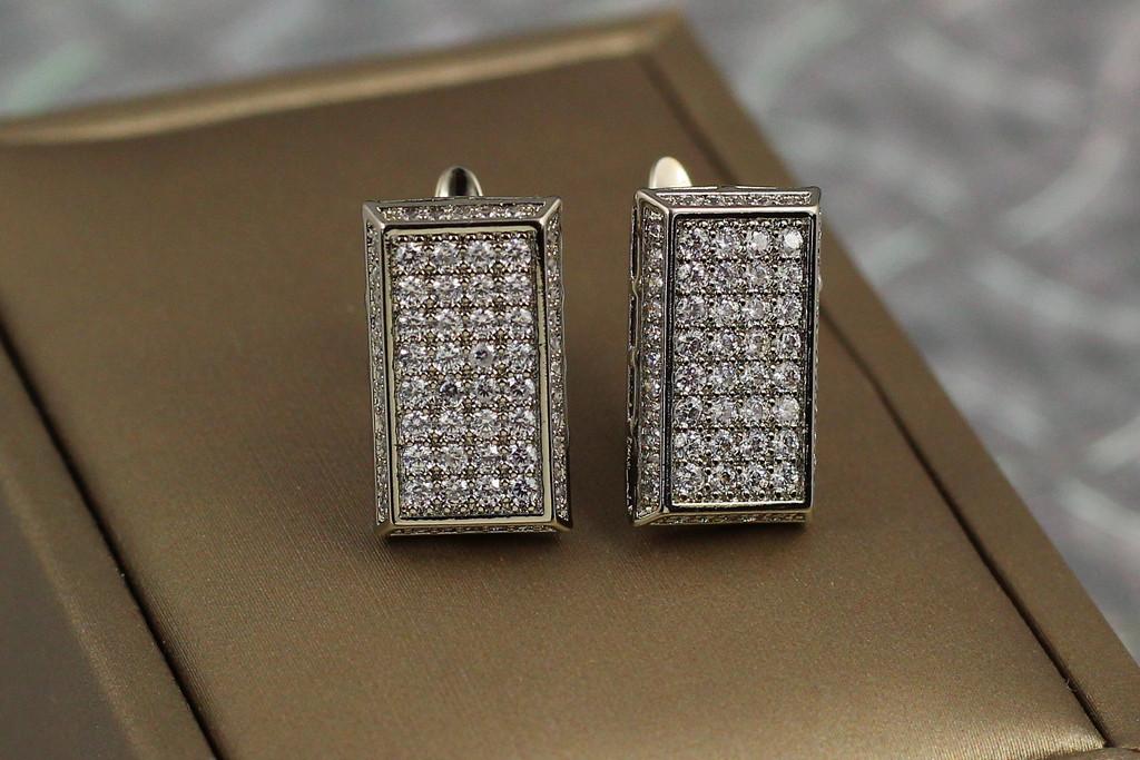 Сережки Xuping Jewelry прямокутник запонки з камінням 1,7 см Сріблястий