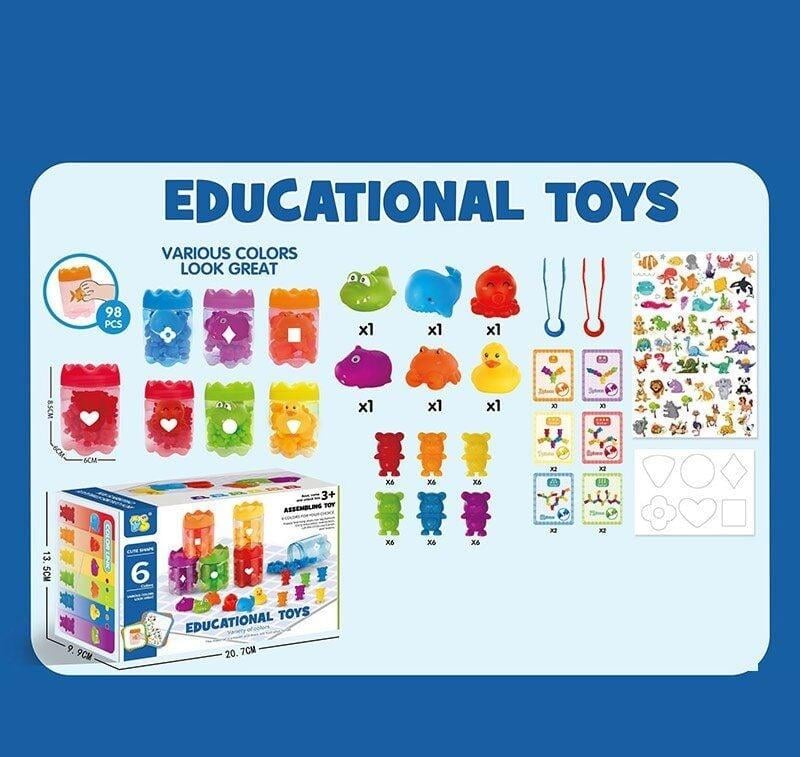 Игра логическая сортер конструктор 98 элементов 6 контейнеров фигурки животных карты с задачами пластиковые и щипцы - фото 7 Игра логическая сортер конструктор 98 элементов 6 контейнеров фигурки животных карты с задачами пластиковые и щипцы - фото 7