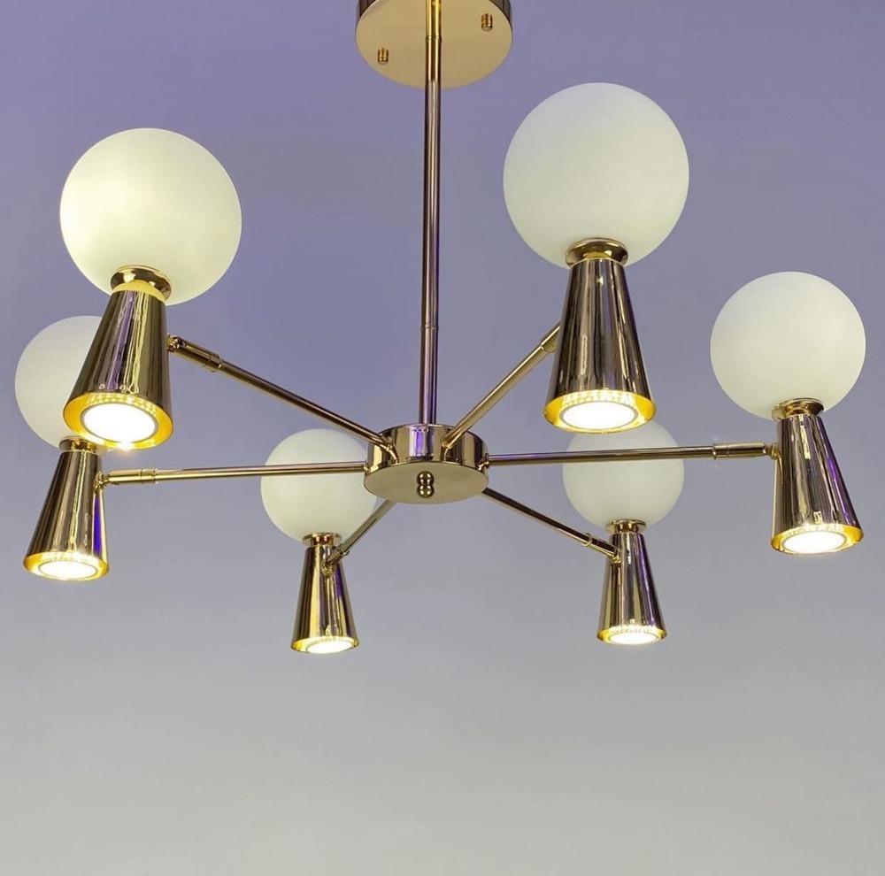 Люстра ABELINA с 6 белыми плафонами на 2 источника света Золотой (LF_YG 8006/6+6 GD)