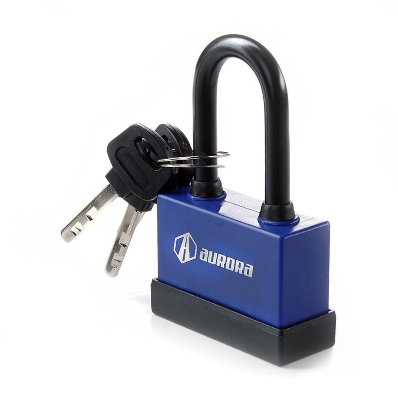 Замок навісний Aurora обгумований вологостійкий довга дужка 52x42x22 мм дисковий фінський ключ (840040)