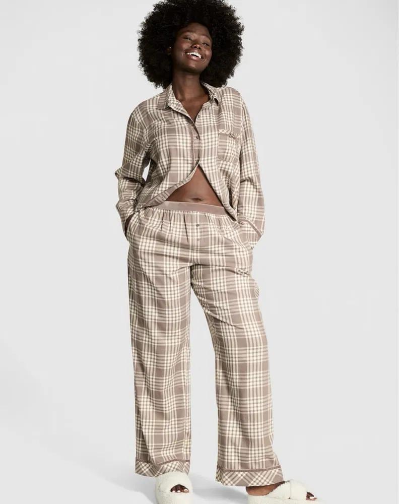 Піжама фланель сорочка/штани Victoria's Secret & PINK Long Pajama Set Regular XS Бежевий (2681255D) - фото 2 Піжама фланель сорочка/штани Victoria's Secret & PINK Long Pajama Set Regular XS Бежевий (2681255D) - фото 2