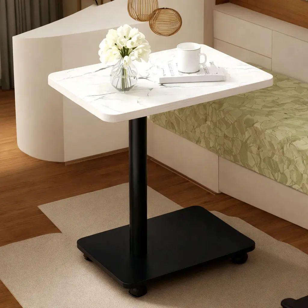 Столик прикроватный с металлическим основанием DASH-64224 с деревянной столешницей 40х30х45-80 см Черно-белый (opt-106118)