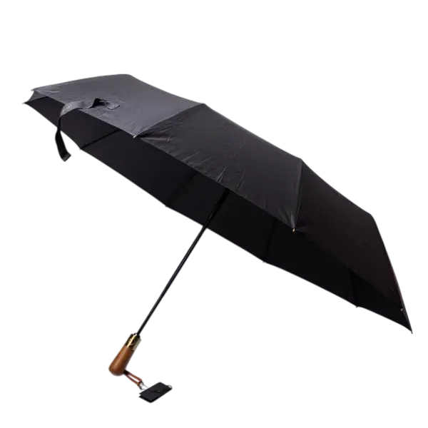 Зонтик автоматический складной 116 см с деревянной ручкой Черный (HP-23-8B)