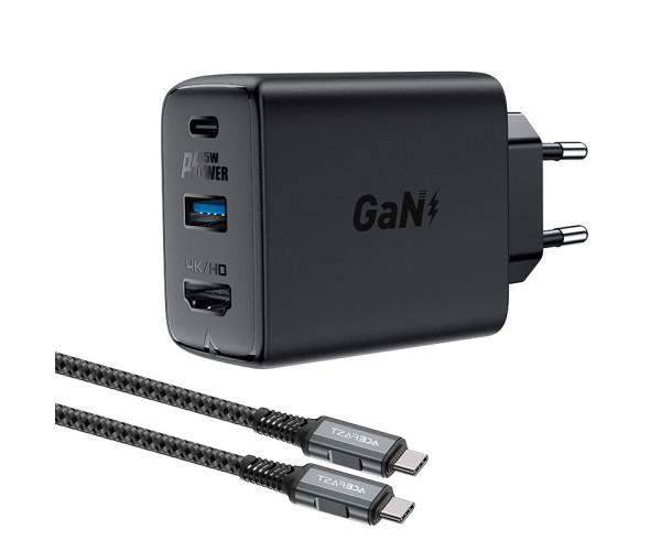 Пристрій зарядний мережевий Acefast A17 PD60W/QC 3.0 1Type-C/1USB/HDMI 4K/Type-C/Type-C Black