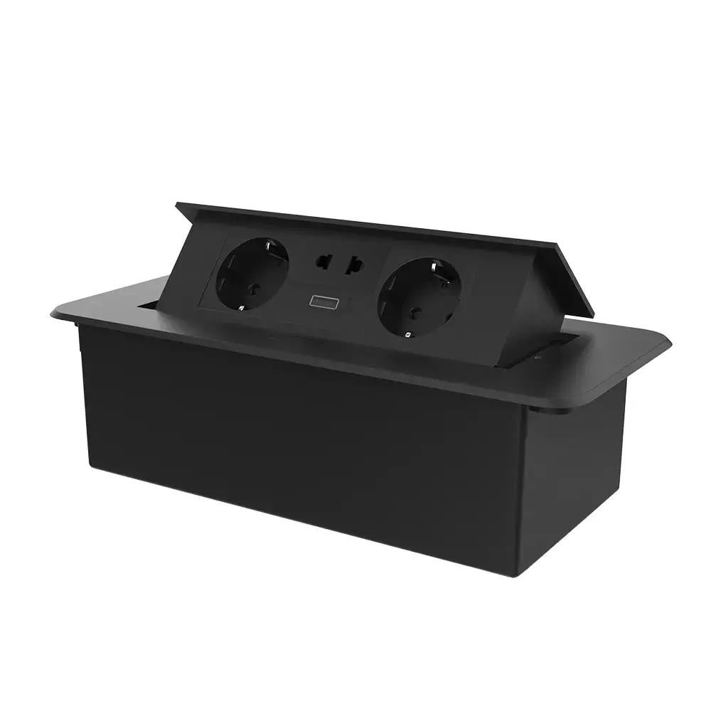 Розетка мебельная тройная LIVOLO с USB/розеткой 2в1 алюминий Черный (VL-SHS013-TC.T25.UA-6BP-B)