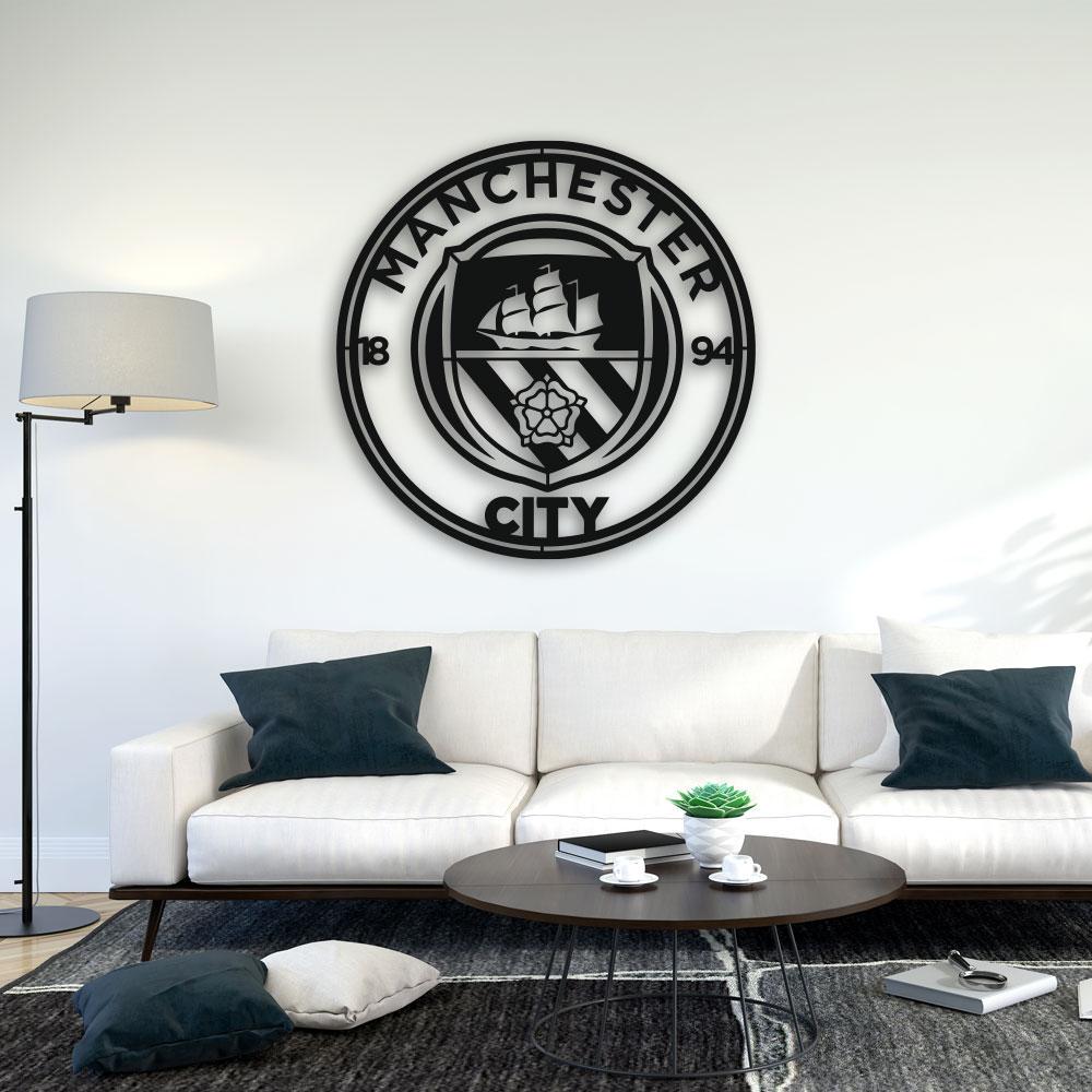 Настінне панно з дерева TWD FC Manchester City 50х50 см Чорний (WALL51005M) - фото 2